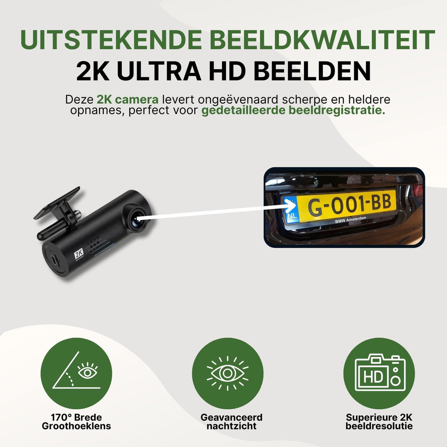 VoiceGuard Pro dashcam met 2K resolutie en groothoeklens – legt kentekens haarscherp vast, zelfs bij weinig licht