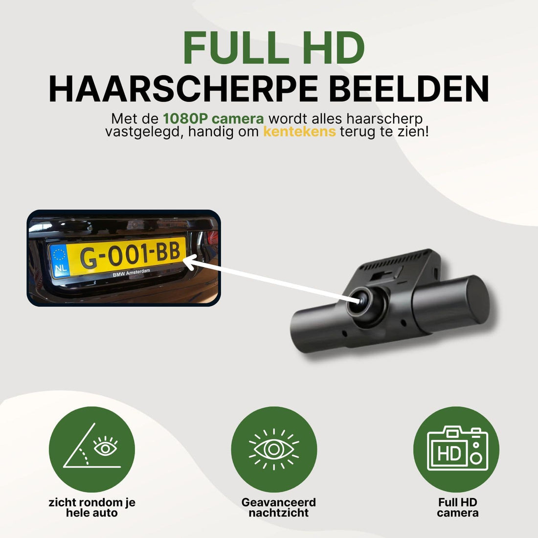 360Guard Pro Dashcam mit Doppelobjektiv für gestochen scharfe 1080p-Aufnahmen, Kennzeichenerfassung, Nachtsicht und 360° Rundumsicht um dein Fahrzeug.