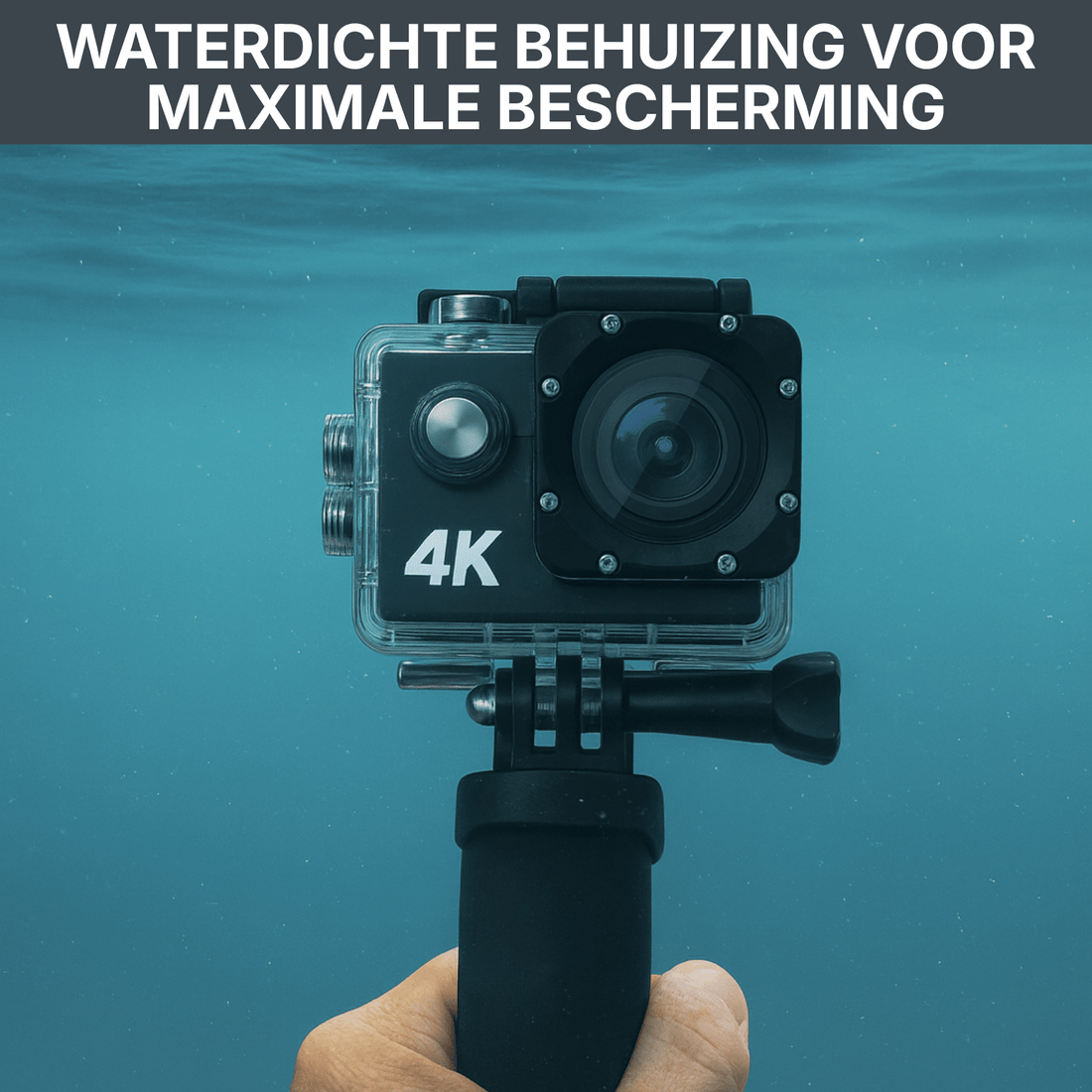 4K-Action-Kamera in wasserdichtem Gehäuse für Unterwasseraufnahmen