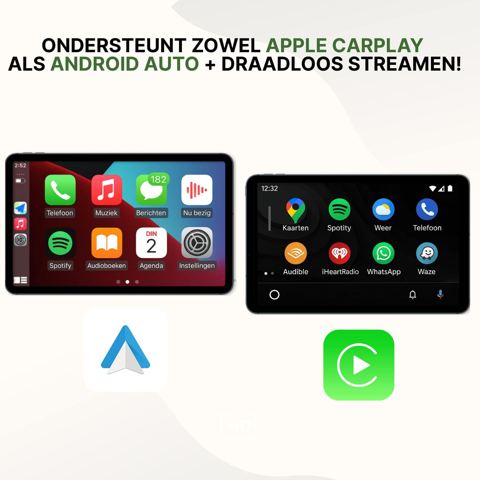 Drivemate 18 cm scherm met ondersteuning voor Apple CarPlay, Android Auto en draadloos streamen – compatibel met iPhone en Android