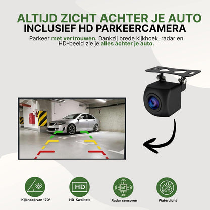 HD parkeer- en achteruitrijcamera met 170 graden kijkhoek, radar sensoren en HD-beeld – compatibel met Navion One CarPlay scherm voor veilig en eenvoudig achteruit parkeren.