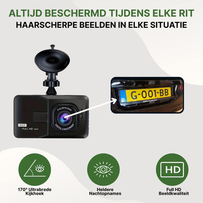 SafeVision Pro dashcam met 170° groothoeklens en nachtzicht legt kentekens haarscherp vast in Full HD-kwaliteit, ideaal voor elke rit.