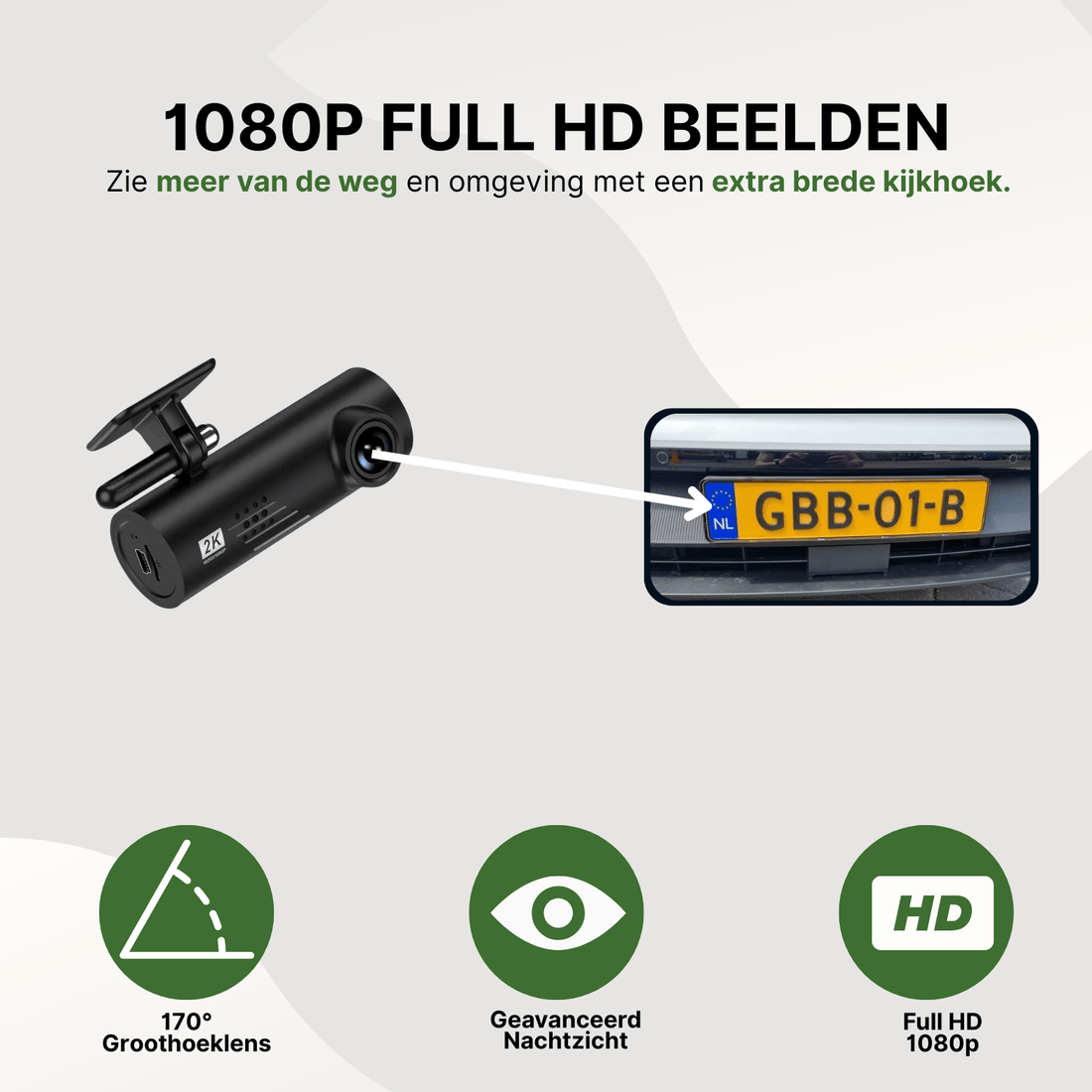 VoiceGuard Pro Dashcam mit 1080p Full HD Bild, 170° Weitwinkelobjektiv und fortschrittlicher Nachtsicht für scharfe Kennzeichenregistrierung.