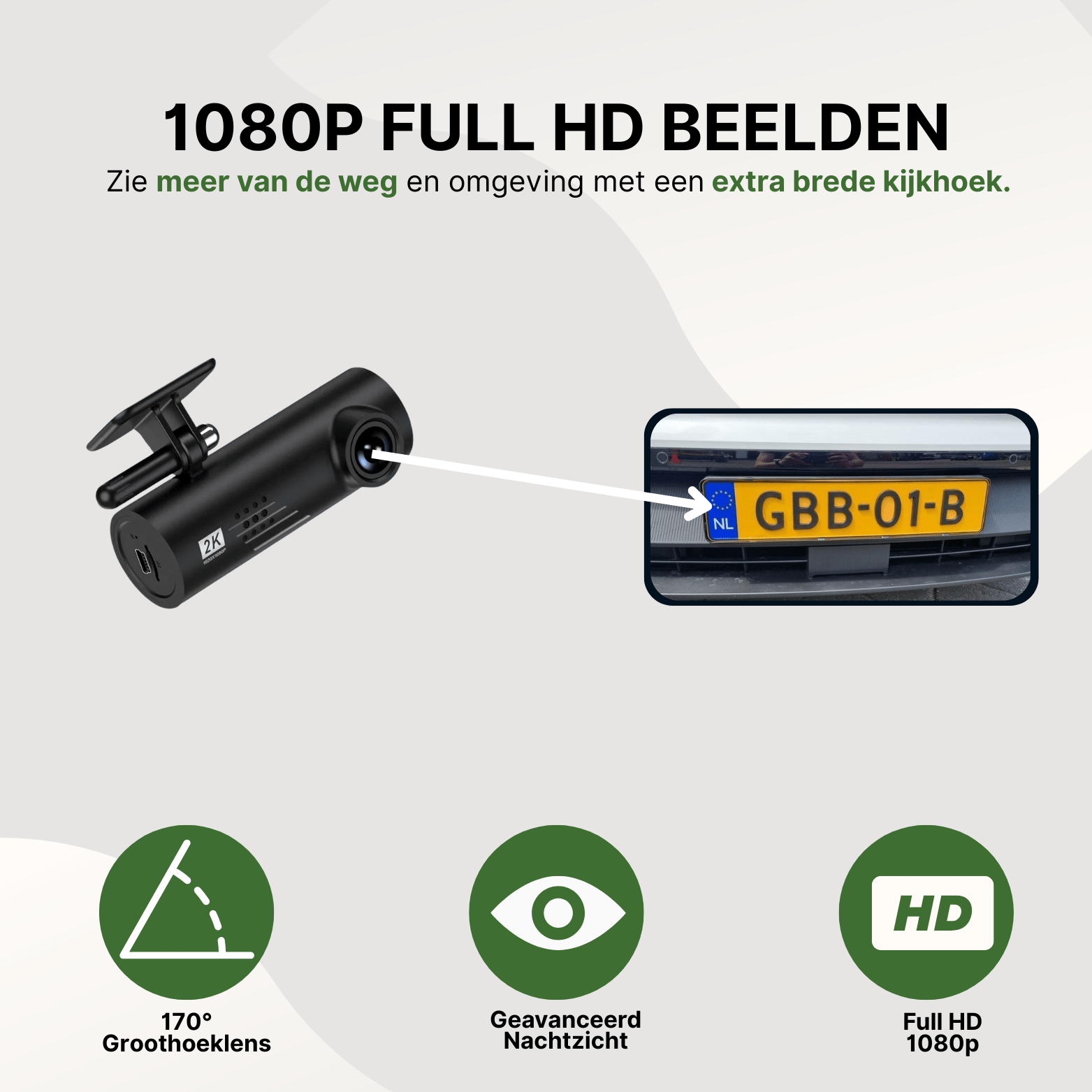 VoiceGuard Pro dashcam met 1080p Full HD beeld, 170° groothoeklens en geavanceerd nachtzicht voor scherpe kentekenregistratie.