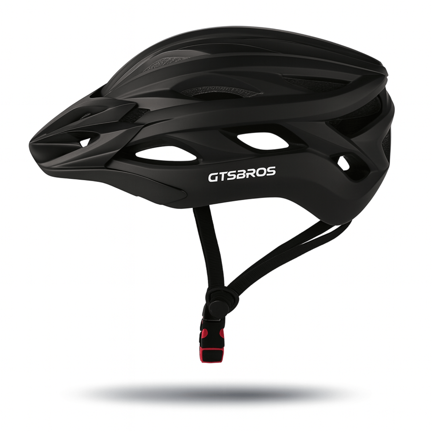 Zwarte AeroX fietshelm van GTSBROS met lichte schaal en grote ventilatieopeningen aan de zijkant.