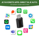 CarVizio-Adapter zeigt Kompatibilität mit beliebten Apps wie Spotify, WhatsApp, Apple Maps und Google Kalender über Apple CarPlay und Android Auto.