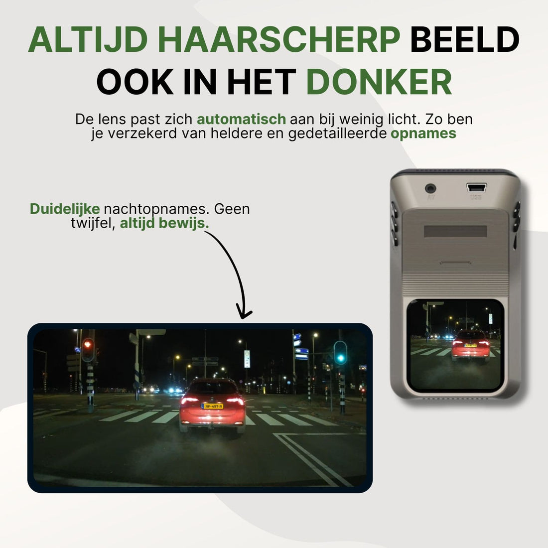 ClearView Ultra Dashcam mit automatischer Lichtanpassung für scharfe und klare Nachtaufnahmen, damit du immer Beweise bei wenig Licht oder in der Dunkelheit hast.
