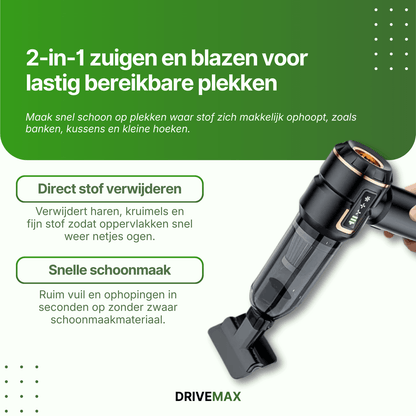 Kabelloser Handstaubsauger mit 2-in-1 Funktion zum Saugen und Blasen, ideal für Krümel, Staub und schwer erreichbare Stellen.