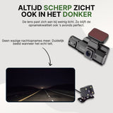 DriveVision Dashcam mit Nachtsicht zeigt scharfes Bild von dunkler Autobahn und kompakter Rückfahrkamera