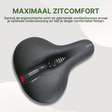 Schwarzer ergonomischer Fahrradsattel mit Belüftungsöffnung und rutschfesten Sitzkissen für maximalen Sitzkomfort.