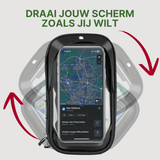 MotoShield wasserdichte Telefonhalterung mit 360-Grad-Drehfunktion und Navigationsbildschirm im Hochformat.
