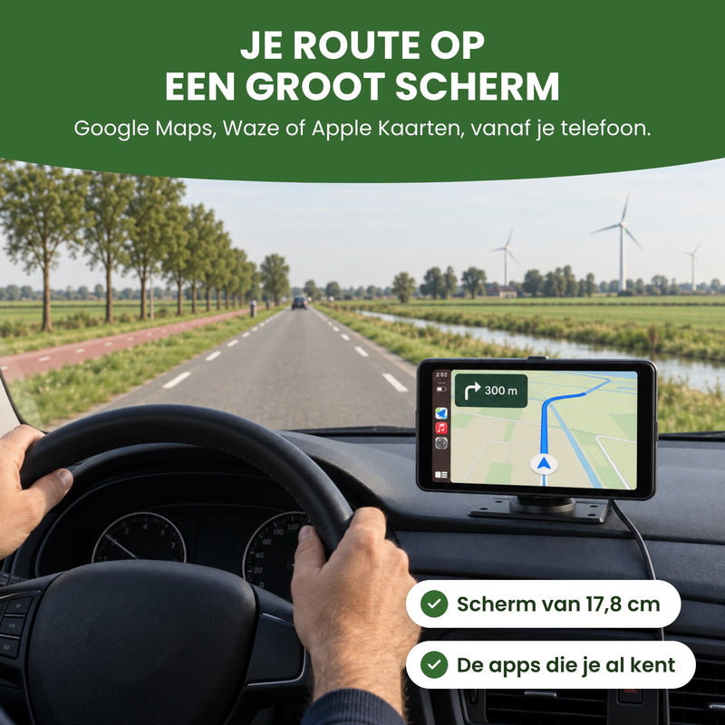 Navion One mit Navigation auf dem Bildschirm auf einer Landstraße: deine Route auf einem 17,8-cm-Bildschirm