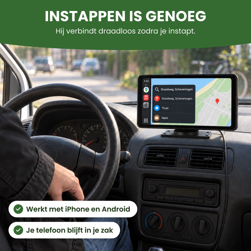 Fahrer steigt ein und steckt sein Handy in die Jackentasche, auf dem Navion One steht eine Adresse: Er verbindet sich beim Einsteigen kabellos