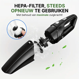 Zerlegte Neatix™ Handstaubsauger mit waschbarem HEPA-Filter unter fließendem Wasser.