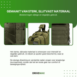 Detailansicht eines grünen Rucksacks mit verstärkten Nähten, Reißverschlüssen und fest verarbeiteten Gurten.