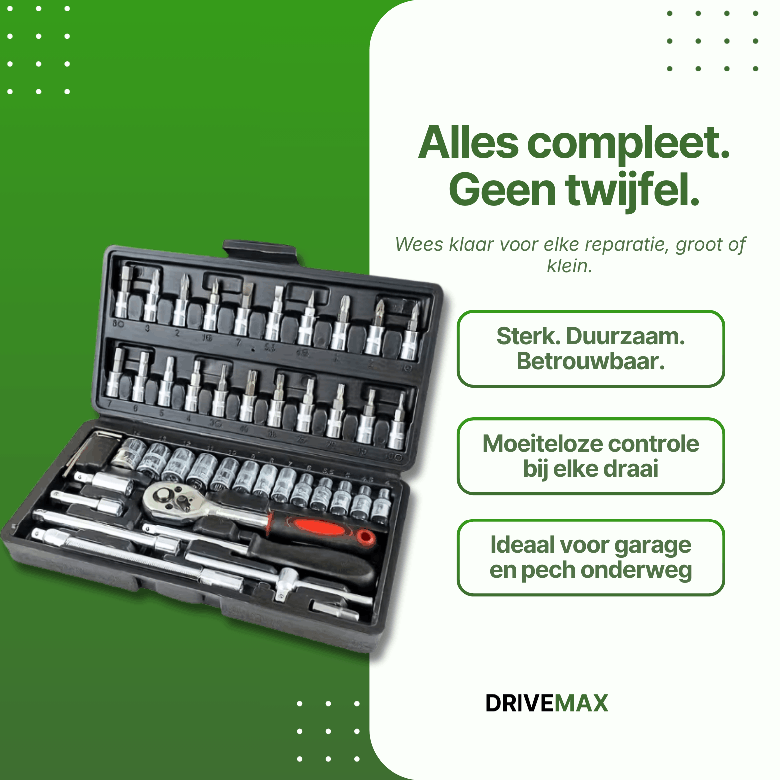 Schraubendrehersatz im schwarzen Koffer mit Ratsche, Stecknüssen und Bits, übersichtlich und bereit für jede Reparatur.
