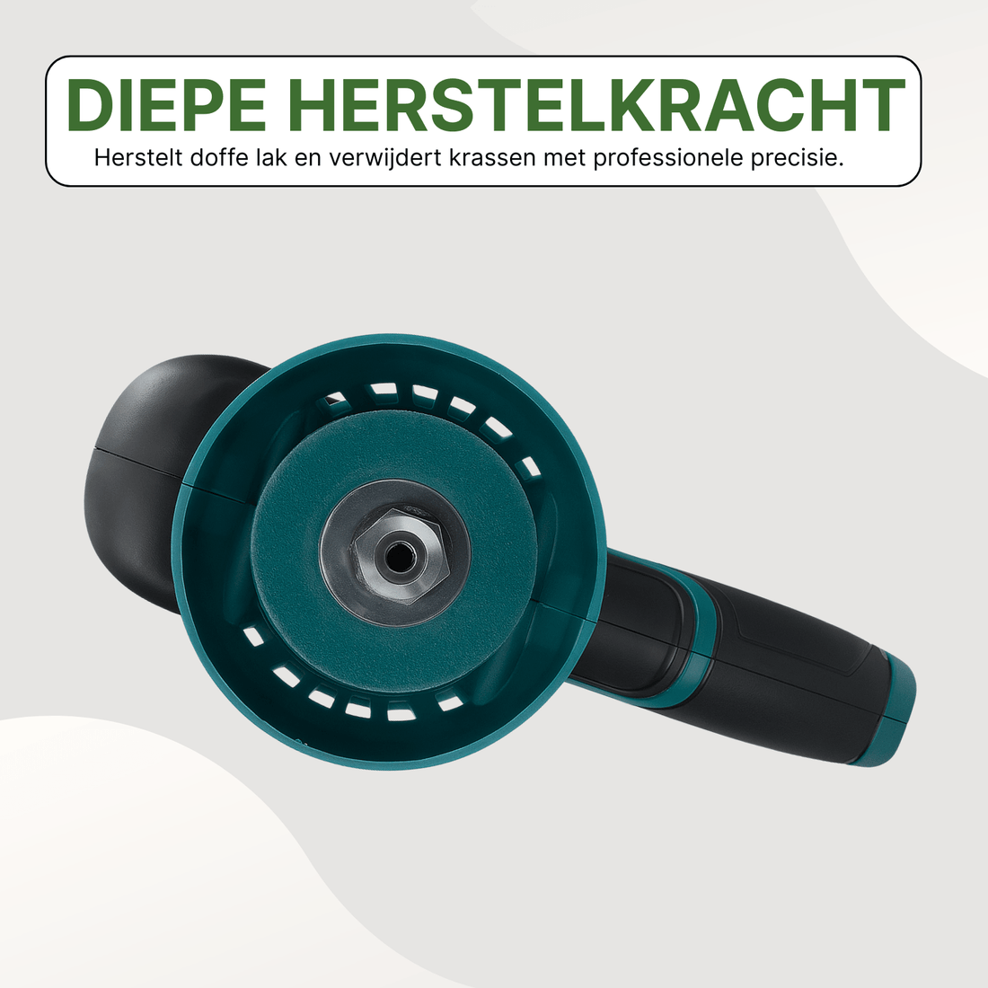 Nahaufnahme der ShinePro Poliermaschine ohne Polierscheibe mit Blick auf den Scheibenhalter und das Befestigungsmechanismus.
