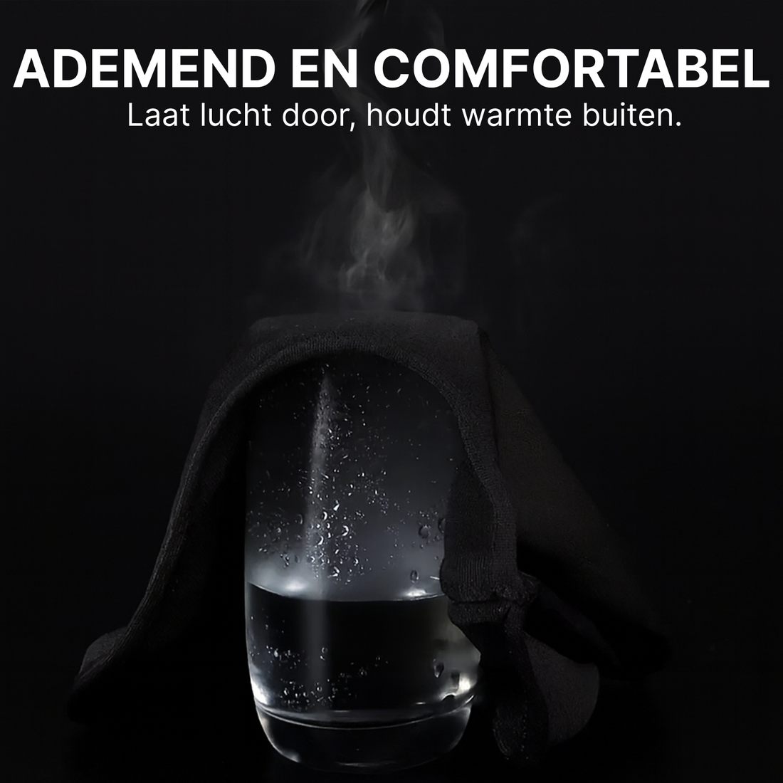 Dampfvorführung des atmungsaktiven ThermoShield™ Balaclava-Stoffs, der Luft durchlässt, aber Wärme speichert.