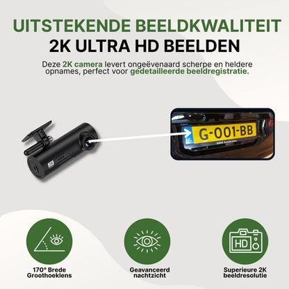 VoiceGuard Pro dashcam met 2K resolutie en groothoeklens – legt kentekens haarscherp vast, zelfs bij weinig licht
