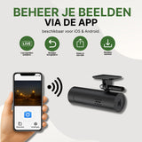VoiceGuard Pro Dashcam verbunden mit mobiler App – Live-Bilder ansehen, speichern und teilen über iOS & Android